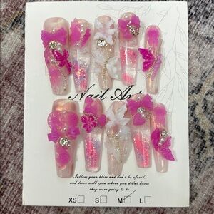 Pink and White press on water nail